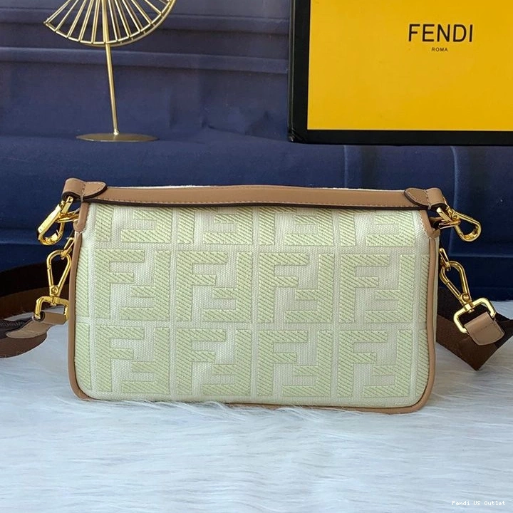 Vintage HOT FF Apricot Canvas Bag Fendi Motif Medium In Baguette 0814